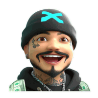 a cartoon character wearing a black beanie with an x on it