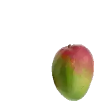 a close up of a green and red apple against a white background