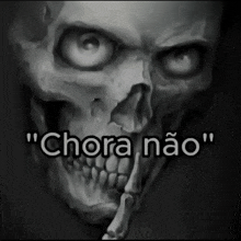 a black and white drawing of a skeleton with the words " chora não " written below it