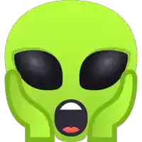 a green alien with black eyes is screaming with its mouth open