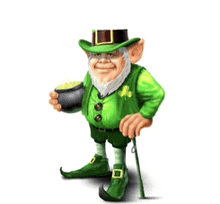 a cartoon leprechaun is holding a pot of gold