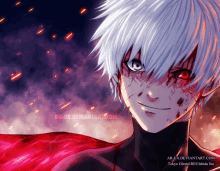 a tokyo ghoul anime character with blood coming out of his eyes