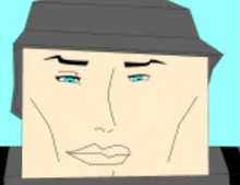 a drawing of a man with blue eyes and a hat