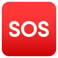 a red square with the word sos in white on it