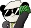 a cartoon panda wearing sunglasses and holding a bunch of money .