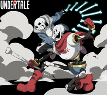 a poster for undertale shows two skeletons fighting