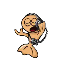 a cartoon worm wearing headphones and a watch