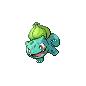 a pixel art of a green pokemon with a green leaf on its head .