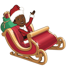 a man in a santa hat is sitting in a sleigh with presents