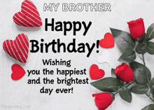 a birthday card for a brother with red roses and red hearts