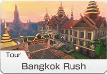 a picture of a city with the words tour bangkok rush on the bottom