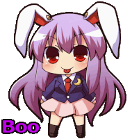 a cartoon drawing of a girl with bunny ears and the word boo on the bottom