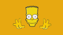 bart simpson 's face is surrounded by two yellow hands