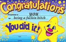 a congratulations card with a star on it that says `` you did it '' .