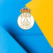 a blue and yellow item with a paris saint germain logo