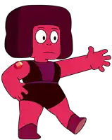 a cartoon character with a red head and a purple top