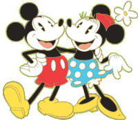 mickey mouse and minnie mouse are kissing each other