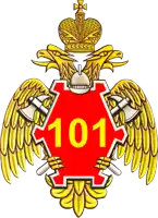 a red shield with the number 101 on it