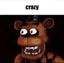 a cartoon of freddy fazbear from five nights at freddy 's with big eyes and a hat on .