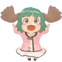 a cartoon of a girl with green hair and brown horns