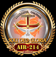 a logo for soli deo gloria air-214 family with a dove and cross