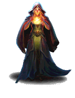 a woman in a hooded cape is holding a glowing object