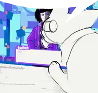 a cartoon drawing of a cat looking at a screen that says twitch on it