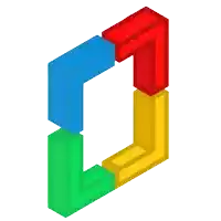 a red blue green and yellow cube with the letter j in the middle