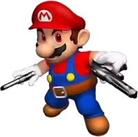 a cartoon character named mario is holding two guns in his hands