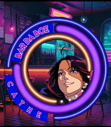 a neon sign that says barda boe cat the