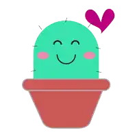 a smiling cactus with a pink heart on top of it