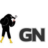 a silhouette of a penguin blowing bubbles next to the word gn