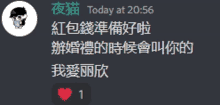 a screenshot of a chat with chinese writing and a heart icon