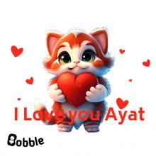 a cartoon cat holding a heart with the words i love you ayat above it