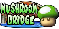 a logo for mushroom bridge with a green mushroom on it