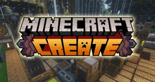 a poster for minecraft create shows a building and boxes