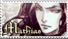 a postage stamp with a woman 's face and the name mathias on it