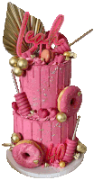 a pink cake with gold decorations and the number 40 on it