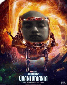 a movie poster for quantumania shows a man with a helmet on his head