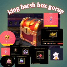 an advertisement for king harsh box gorup with a treasure chest in the background