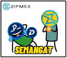 a cartoon of a man holding a coin with the word semangat written below it