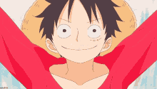 monkey d luffy from one piece is smiling and wearing a straw hat