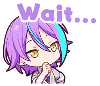 a cartoon girl with purple hair and blue streaks is holding her hand to her mouth and says wait .