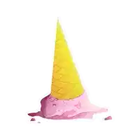 a pink ice cream cone with a yellow cone on top