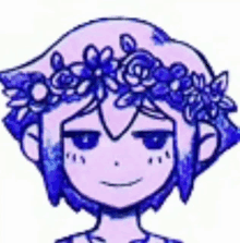 a girl with a flower crown on her head is smiling .