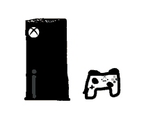 a drawing of an xbox console and a game controller on a white background .