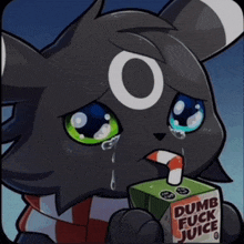 a cat drinking dumb fuck juice with a straw