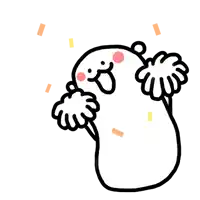 a cartoon drawing of a ghost holding a pair of pom poms and smiling .