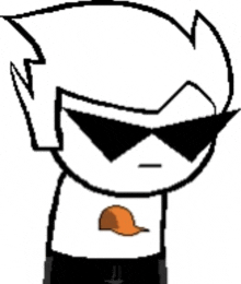 a cartoon character with sunglasses and an orange hat on his chest .