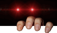 a close up of a person 's fingers with red lights behind it